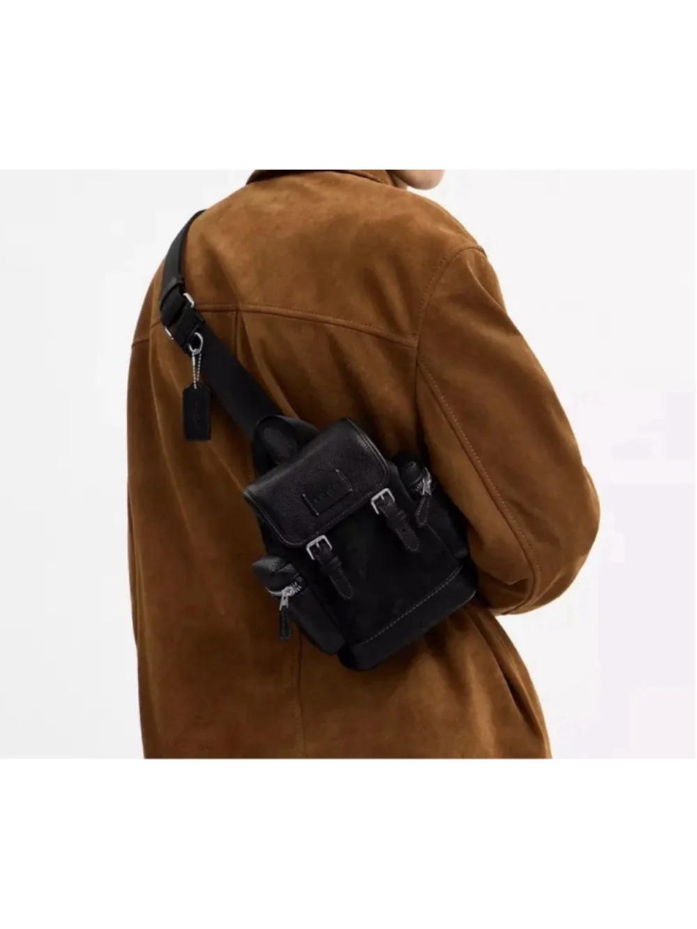 Coach Black Suede Pebble Leather Sprint Sling Pack Backpack